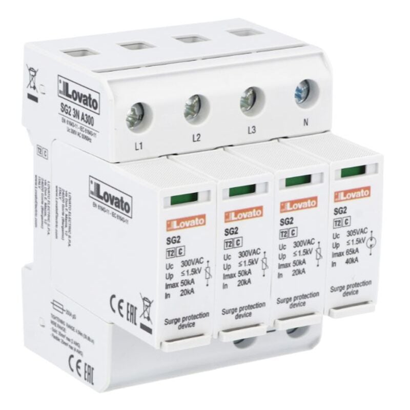 Parafoudre de surtension Lovato type 2 20KA 3P+N cartouche SG23NA300