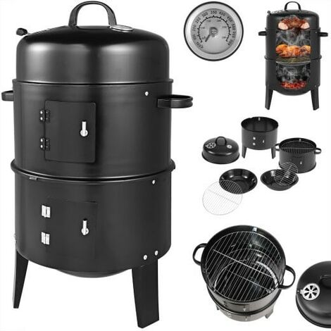 Le Poisson Qui Jardine – Barbecue charbon fumoir 3 en 1 – Thermomètre intégré – Grilles chromées pour cuisson uniforme – Lèchefrite pour graisses