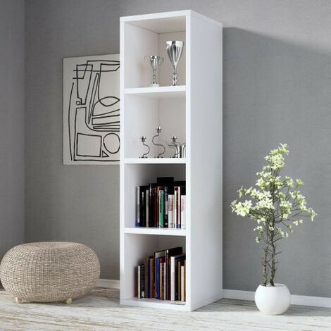 Le Poisson Qui Jardine – Bibliothèque colonne blanche 106 cm – 4 compartiments – MDF facile à entretenir – Charge 10 kg par compartiment