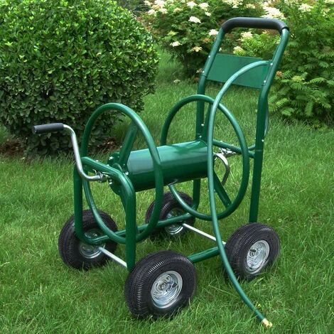 Le Poisson Qui Jardine – Enrouleur tuyau d'arrosage 76m – Chariot avec manivelle – Tuyau de branchement 1,9m en 19mm – 4 roues pour terrains variés