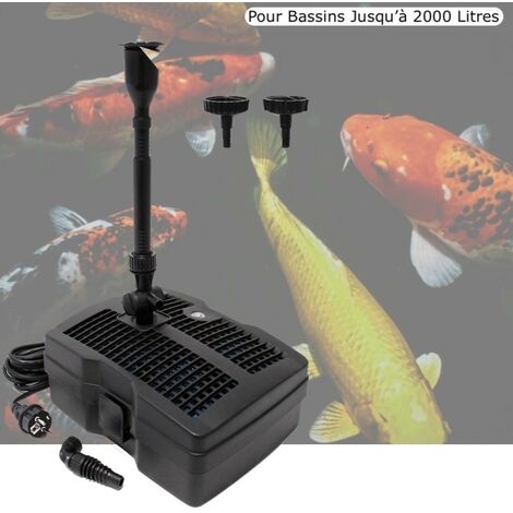 Le Poisson Qui Jardine – Pompe pour bassin jusqu'à 2000 litres – Débit 1000L/h – Hauteur de refoulement 1.4m – Stérilisateur UV 9W intégré – Câble 10m