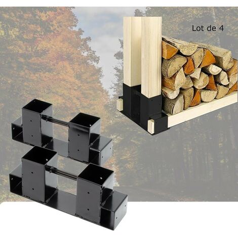 Le Poisson Qui Jardine – Lot de 4 supports en métal pour rangement bûches – Dimensions 34x10x15 cm – Installation rapide et sécurisée – Couleur noire