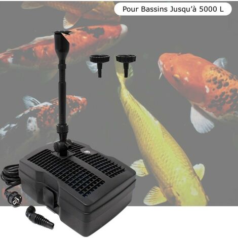 Le Poisson Qui Jardine – Pompe pour bassin 2500 l/h – Filtration biologique et mécanique – Stérilisateur UV 9W – Hauteur de refoulement 2,5m – 3 jets inclus