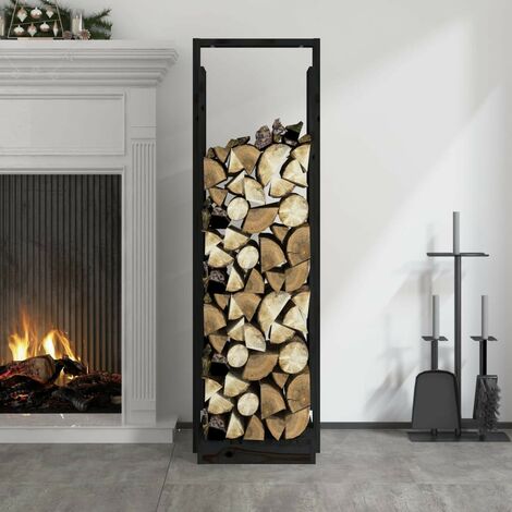 Le Poisson Qui Jardine – Porte-bûches intérieur noir 110 cm – Bois de pin massif – Rangement sec et organisé – Évite la pourriture du bois