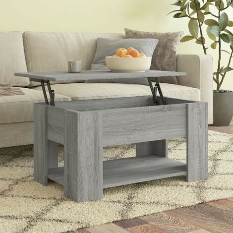 Le Poisson Qui Jardine – Table basse relevable bois gris – Dimensions 79 x 49 x 41 cm – Espace de rangement secret – Surface résistante à l'humidité