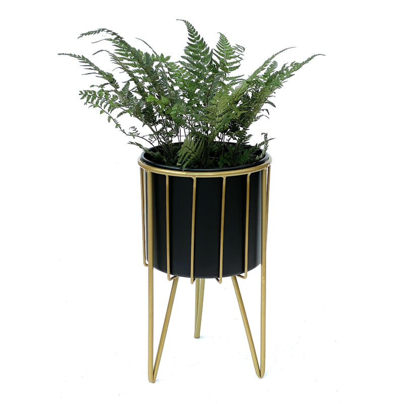 Le porte-fleurs Dandibo avec pot en métal doré et noir, rond, de 40 cm, référence 96039, est un support de fleurs moderne, une colonne de fleurs, et