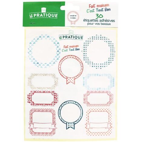 LE PRATIQUE - Sachet 10x3 étiquettes adhésives assorties pour conserves