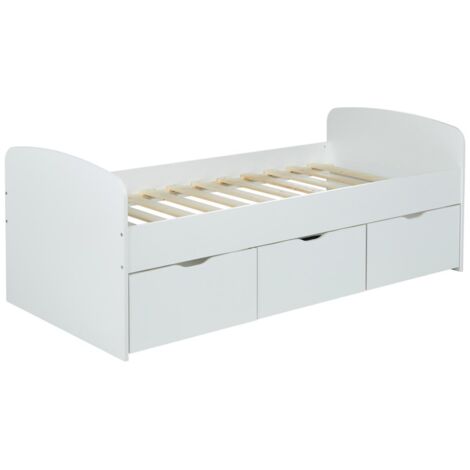 Le Quai Des Affaires – Lit coffre LOUANE 90 x 190 cm – 2 tiroirs sur roulettes – Coffre de rangement – Panneaux de particules et épicéa massif – Blanc
