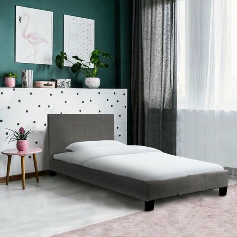 Le Quai Des Affaires – Lit DUBLIN 90x190 – Structure MDF avec tissu gris foncé – Sommier 12 lattes – Dimensions 200x95x76 cm