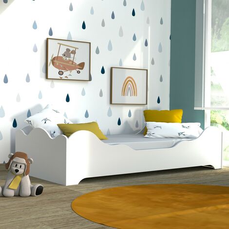 Le Quai Des Affaires – Lit simple 90x190 cm avec sommier 12 lattes – Structure en MDF – Finition blanche – Design nuage pour enfants
