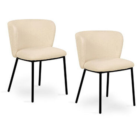 Le Quai Des Affaires – Lot de 2 chaises tissu bouclettes beige – Dimensions 47x48x76 cm – Pieds en métal noir – Confort optimal pour salle à manger ou bureau
