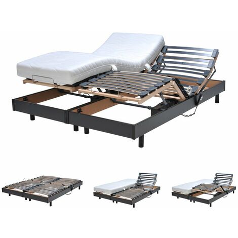 Le Quai Des Affaires – Lot de 2 sommiers relaxation électrique 80x200 – Structure MDF noir – Traverses en hêtre massif – 5 plans de couchage – Télécommande 6 touches