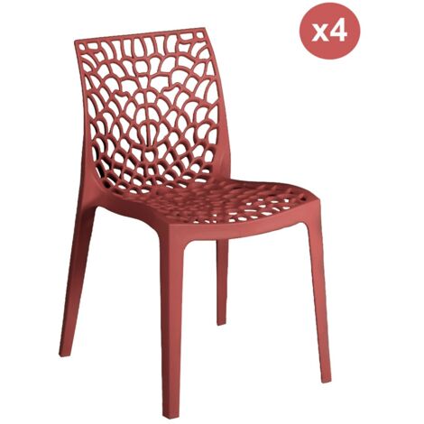 Le Quai Des Affaires – Lot de 4 chaises empilables en polypropylène rouge bordeaux – Dimensions L50xP54xH81 cm – Faciles à nettoyer pour intérieur et extérieur