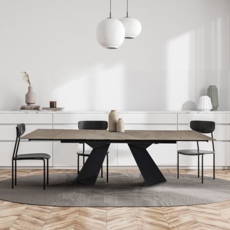 Le Quai Des Affaires – Table à manger extensible en pierre 160x90cm – 2 allonges 40cm – Jusqu'à 10 personnes – Gris effet marbre – Dimensions totales 240x91x75
