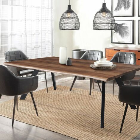 Le Quai Des Affaires – Table à manger HELGA 180x90cm – 8 personnes – Plateau MDF décor chêne – Pieds métal noir – Hauteur 75,5cm