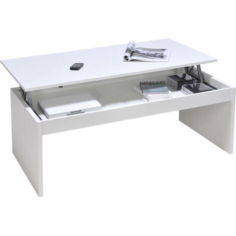 Le Quai Des Affaires – Table basse relevable 100x50cm – Panneau mélaminé blanc – Mécanismes métalliques – Dimensions 100x50x43 cm