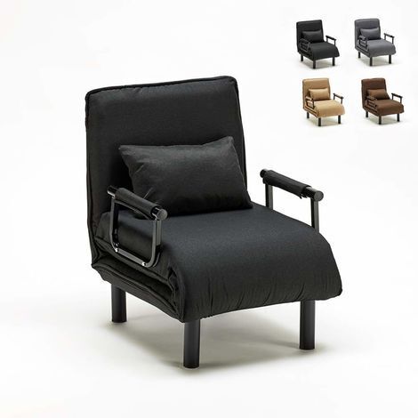 Le Roi Du Relax – Fauteuil convertible 1 place en tissu noir – Dimensions 68x63x82cm – Matelas en polyester – Mécanisme d'ouverture rapide