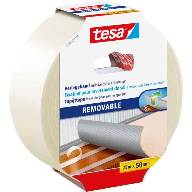 Tesa - Le ruban de pose s'enlève sans laisser de résidus - ruban adhésif double face renforcé de tissu pour coller des moquettes et des revêtements