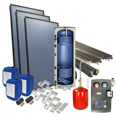 Le Sanitaire – Set solaire OEG 4plus sur toit – Ballon solaire 400 litres avec 2 échangeurs – 3 capteurs 4plus – Régulation KSW-E