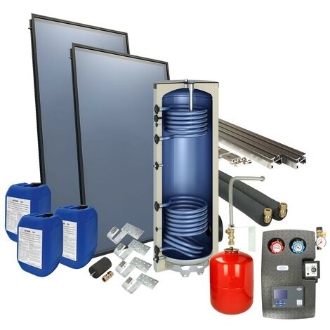 Le Sanitaire – Set solaire sur toit 4plus – Ballon 300L avec 2 capteurs OEG – Installation rapide – Régulation OEG KSW-E