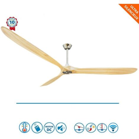 Le super destratificateur et ventilateur  HVLS DC BigGéronimo, 223 Cm design,chrome pales claires, wifi thermostat.