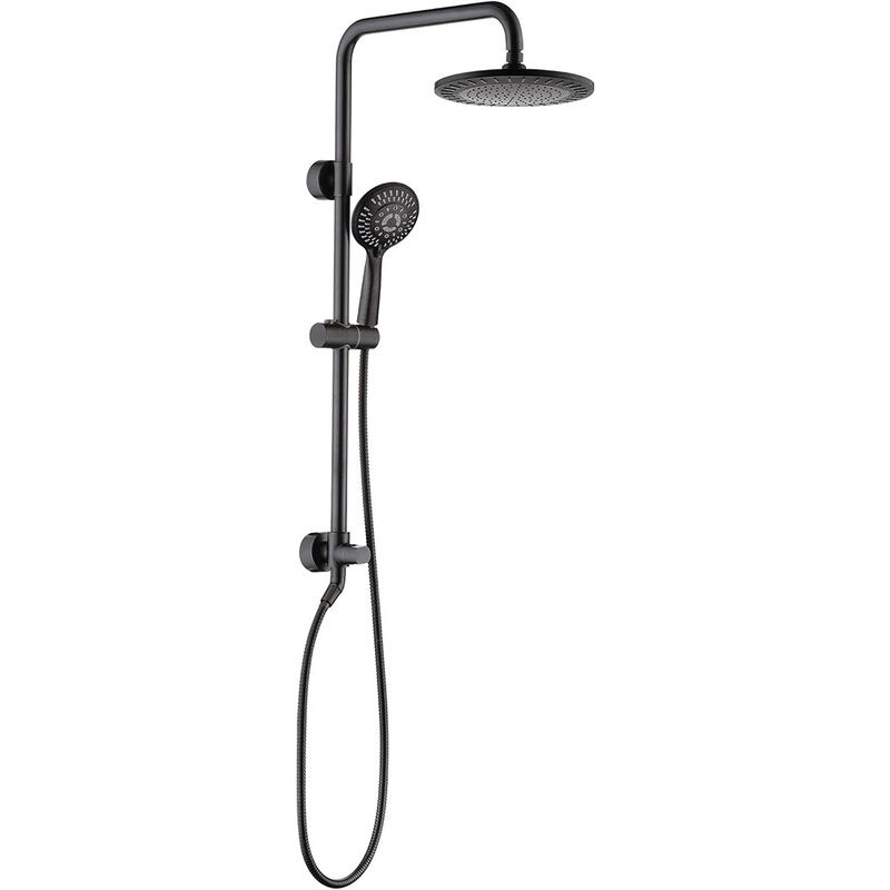 Le système de douche pluie comprend une douche pluie et une douche à main, avec un support réglable en hauteur et des rails en laiton massif