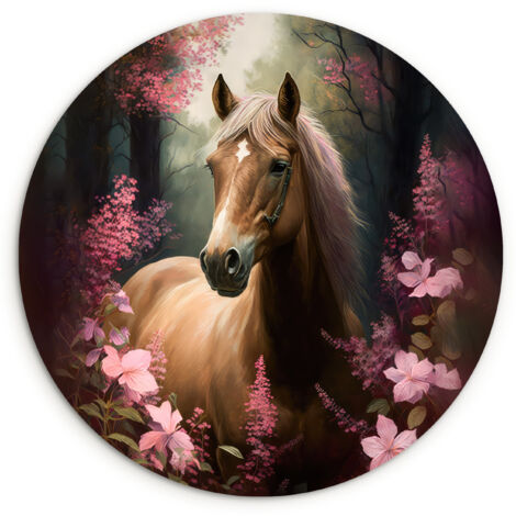 LE TABLEAU Cheval - Fleurs - Rose - Nature - Forêt Tableau Moderne 60x60 cm