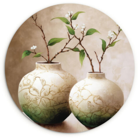 LE TABLEAU Fleurs - Vase - Blanc - Botanique - Beige Tableau Moderne 60x60 cm