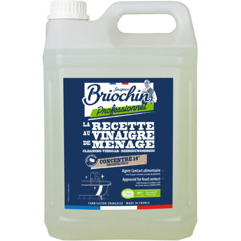 Vinaigre blanc de ménage 14° Ecocert – 5L – Détartrant efficace pour sanitaires et robinetteries – Fabrication France – Maison Briochin
