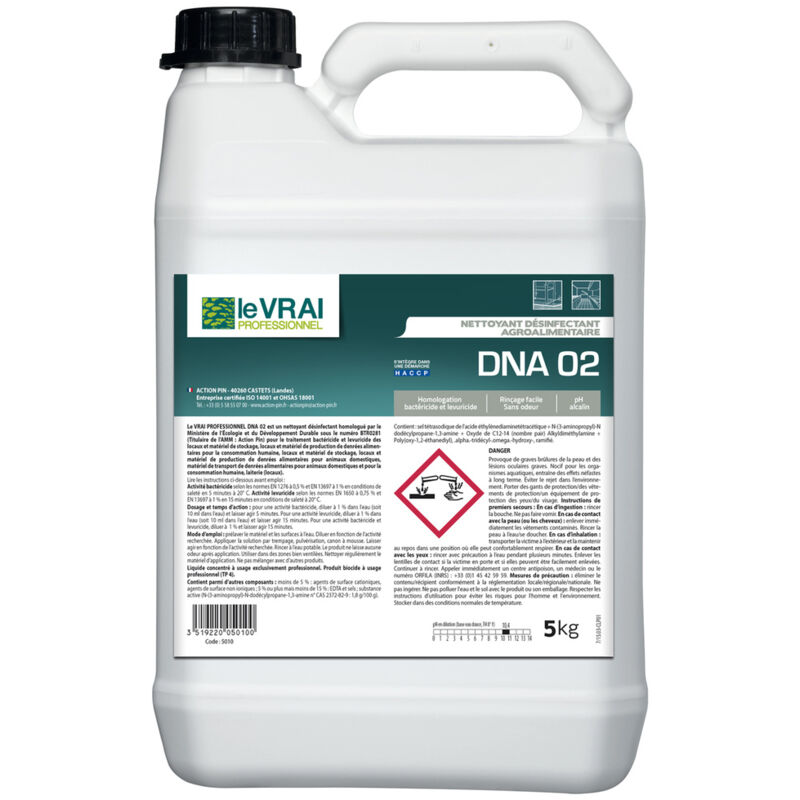 Nettoyant Désinfectant Agroalimentaire dna 02 5kg - le vrai