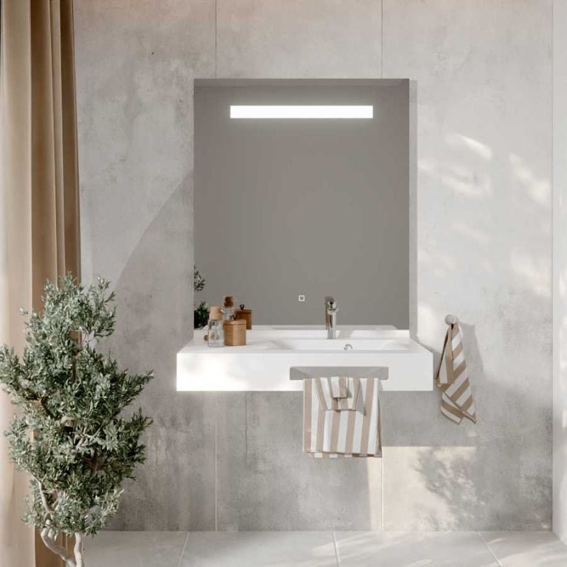 Cuisibane - lea 90 cm plan vasque déportée à droite suspendu avec miroir led Elégance ht105