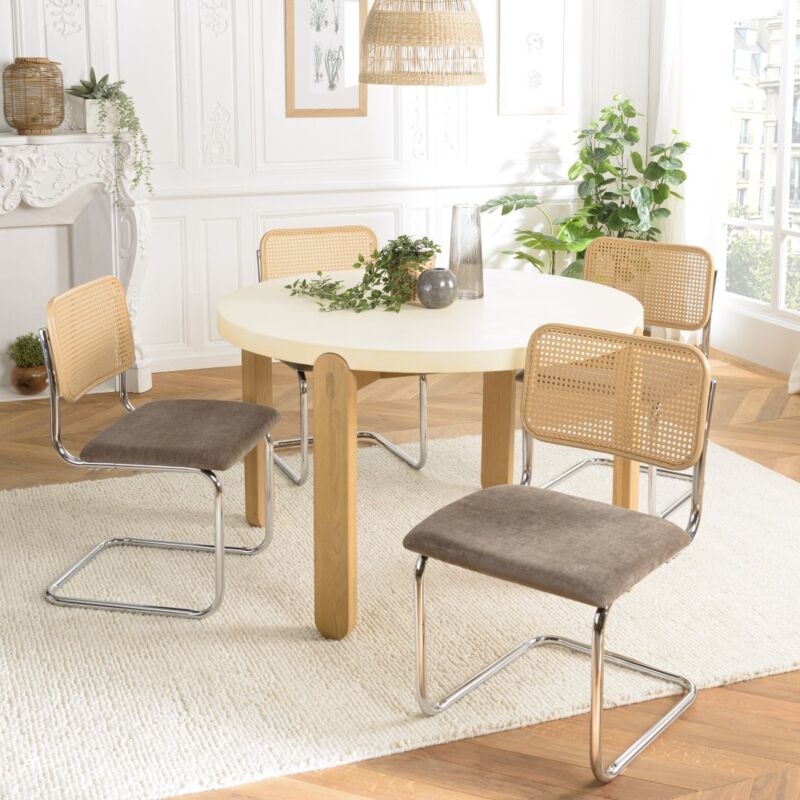 Macabane - lea - Lot de 2 chaises assise tissu taupe dossier effet cannage