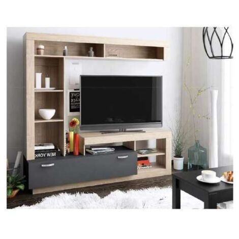 Lea Parete Soggiorno Moderna in Rovere Chiaro e Antracite - 180x42x180 cm