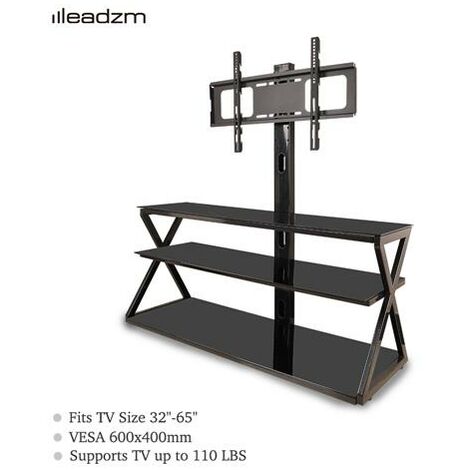 main image of "Leadzm TSG001 32-65" Corner Floor TV Stand with Swivel Bracket 3-Tier Tempered Glass Shelves"