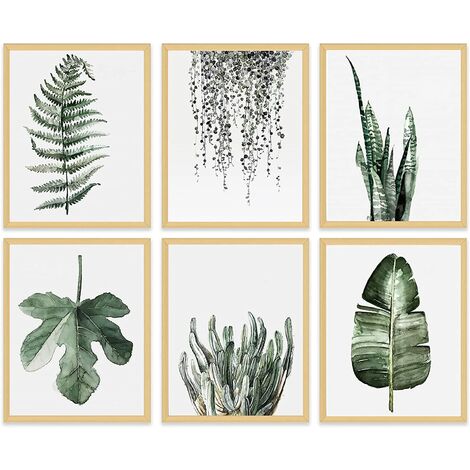 Leaf Canvas Plant Wall Decor - Minimalist Botanical Wall Art Prints Tropical Pictures Green Decoration for Bathroom Kitchen Bedroom Nursery Modern Watercolor Painting Rustic Boho Poster 11x15"Unframed