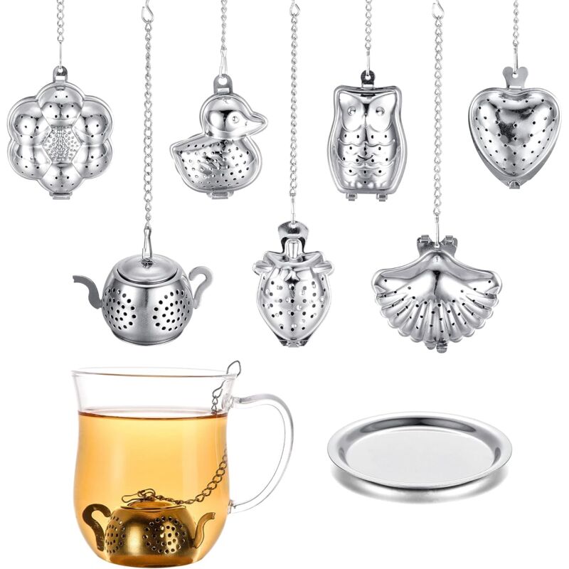 Leaf Tea Infuser, Stainless Steel Tea Infuser with Chain and Drainer, Small Tea Strainer for Teacups (Silver Set)