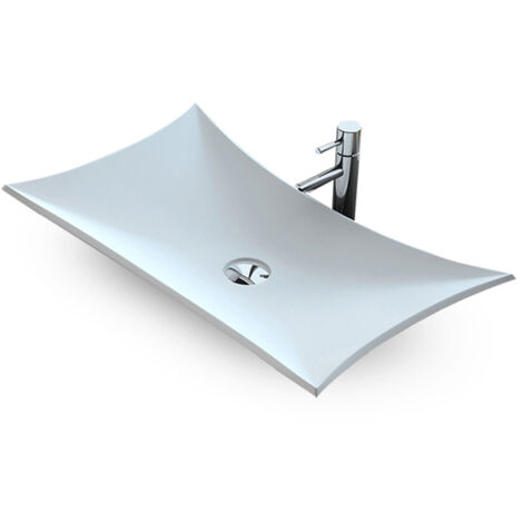 LEAF - Vasque rectangulaire à poser - Design Elégant et Raffiné - Solide et Robuste - Entretien Facile - Blanc - 38 x 60 x 7 cm