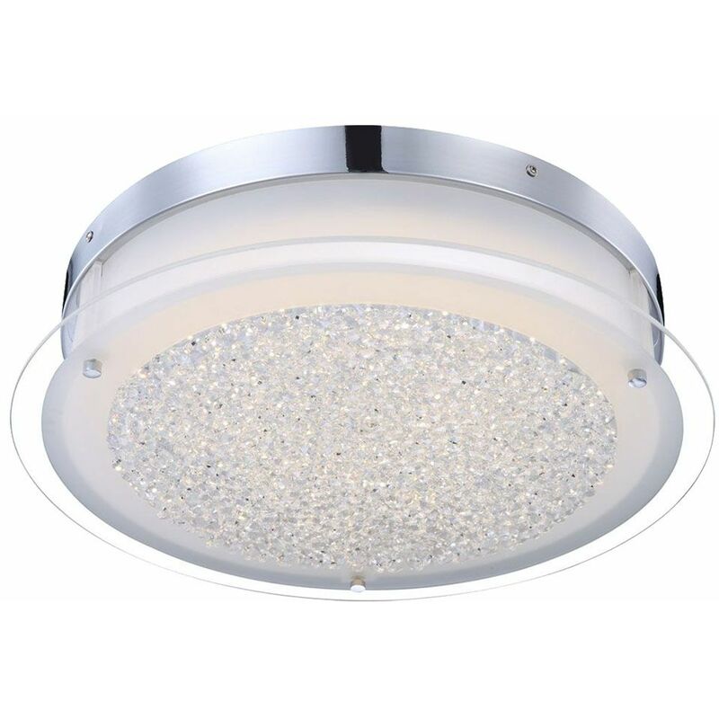 Pratica plafoniera led, cromo, vetro satinato, bordo trasparente, cristalli trasparenti 21W Globo leah 49316