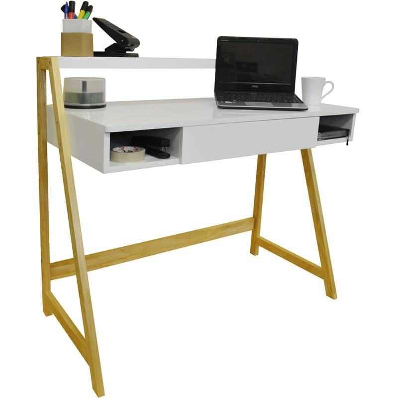 LEAN - Retro Office Desk / Computer Workstation / Dressing Table - Pine / White