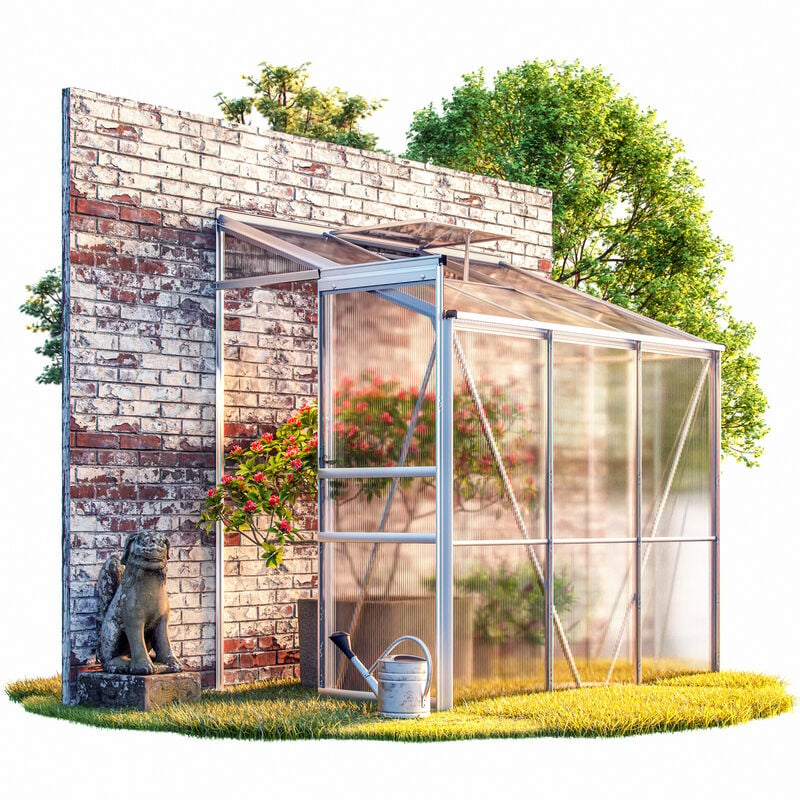 Greenhouse with Base Aluminium Polycarbonate Lean to Garden Hothouse Grow Plants