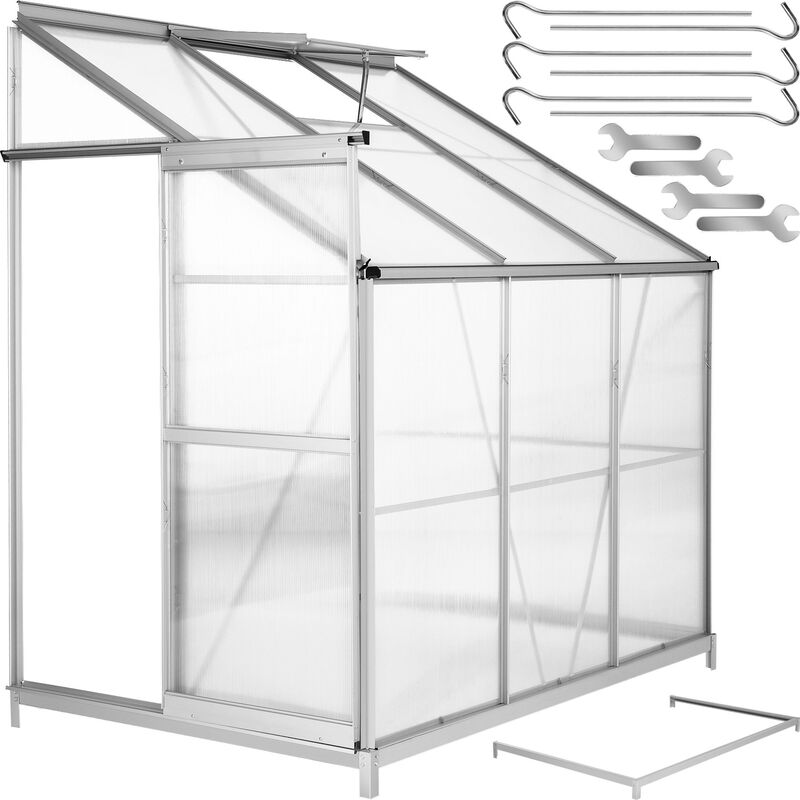 Greenhouse lean-to with foundation - lean to greenhouse, greenhouse plastic, polycarbonate greenhouse - transparent