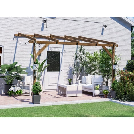 DUNSTER HOUSE LTD. Lean To Pergola Kit Wall Mounted Wooden Treated Garden Plant Frame 3m x 3m Utopia