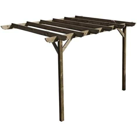 Lean to wooden garden pergola kit - Corbel design wall mounted gazebo, 1.8m x 1.8m (Rustic brown finish)