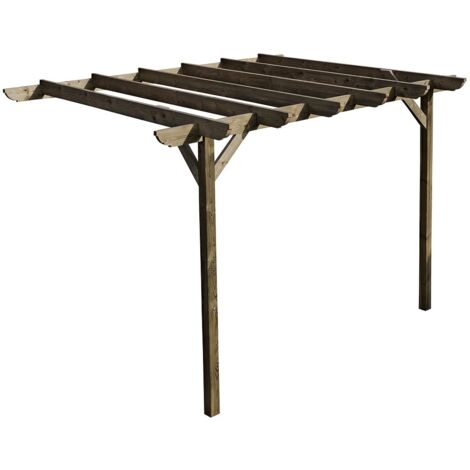 Lean to wooden garden pergola kit - Corbel design wall mounted gazebo, 1.8m x 3.6m (Rustic brown finish)