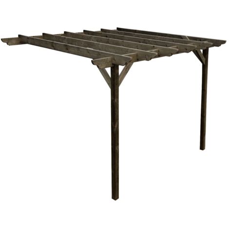 Lean to wooden garden pergola kit - Dinasty design wall mounted gazebo, 4.2m x 4.2m (Rustic brown finish)