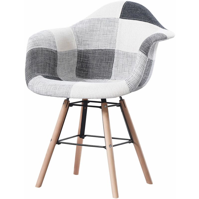 LEANA - 1 fauteuil scandinave - Tissu - Noir/Blanc - pieds en bois et metal design salle a manger salon - 62 x 62 x 82 cm