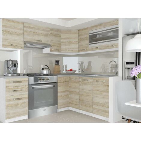 LEANA - Cuisine Complète d'angle + Modulaire L 360 cm 9 pcs - Plan de travail INCLUS - Ensemble armoires meubles de cuisine
