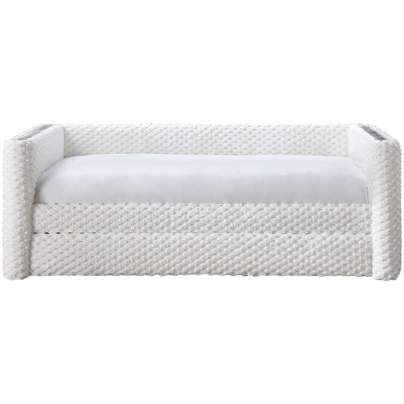 Mobilier Deco - leana - Lit gigogne tissu blanc 90x190 cm