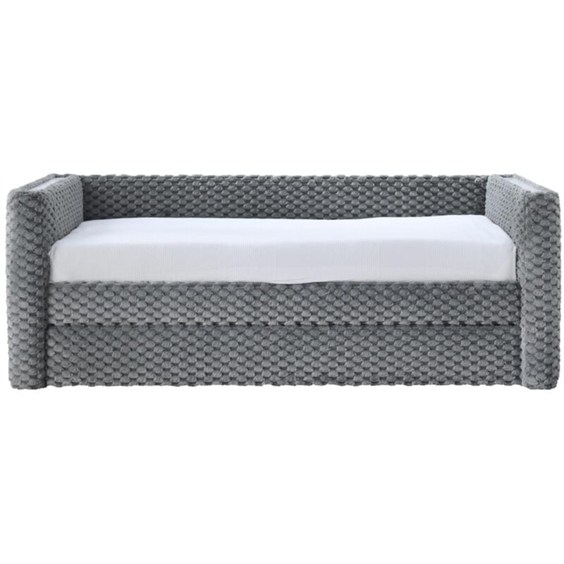 LEANA - Lit gigogne tissu gris 90x190 cm