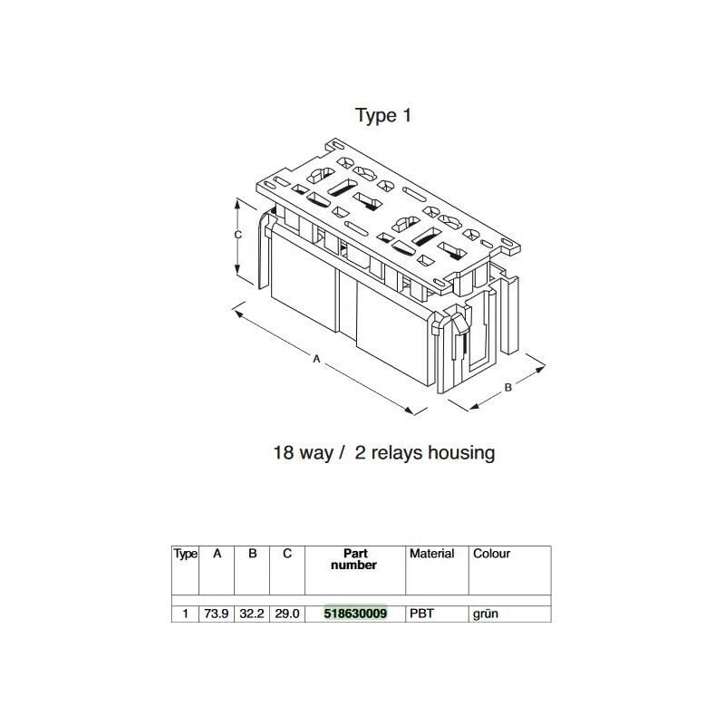 Lear - 518630009 Relay and Fuse Receptacle - 18 channels (2 relays)